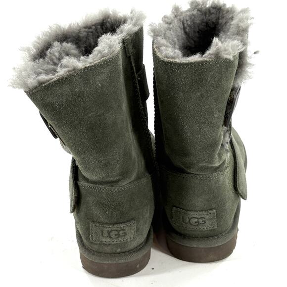 Ugg Bailey Logo Boots 7 Olive Green Gray Ankle Booties Shearling Fur Suede - Picture 8 of 9